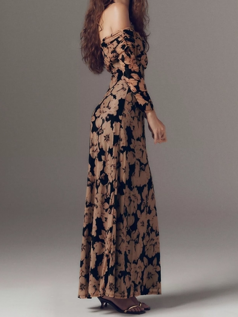 AFRM Arielle Burnout Velvet Off-Shoulder Halter Maxi Dress, Ivory Peony, XS - Picture 9 of 13